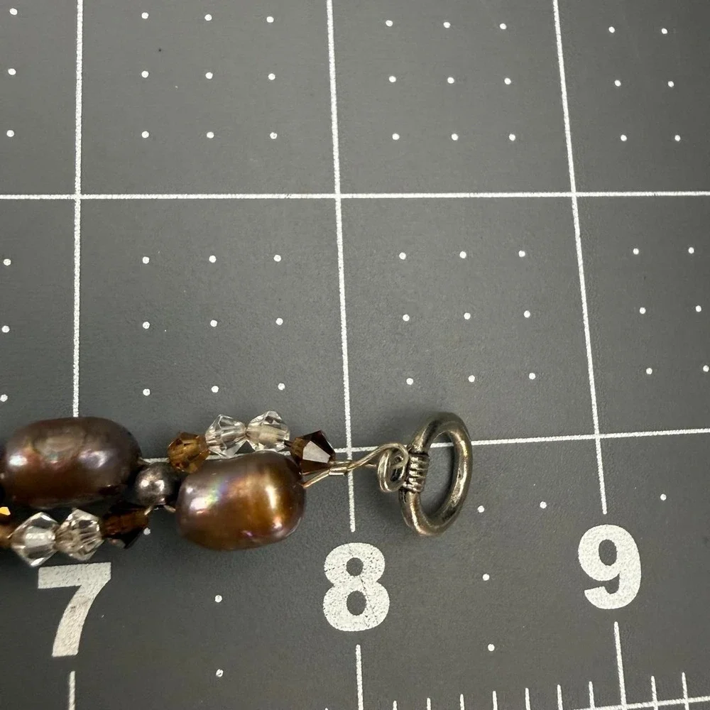 Pearl Crystal Beaded Bracelet Chocolate Iridescent Baroque Toggle Clasp Boho